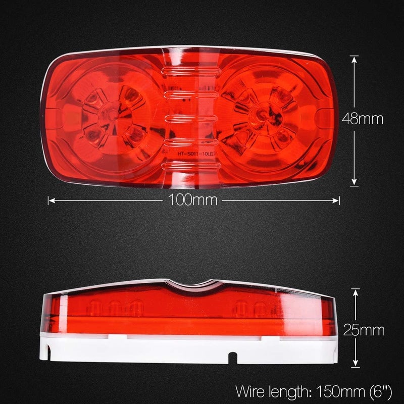 HHCSOP 13Pcs Amber/Red Trailer Marker Light 10LED Double Bullseye Side Marker Lights Tiger Eye Lamp 4x2 Rectangle Led Light Indicators Surface Mount RV Camper Trucks, 2 Wire - Image 2